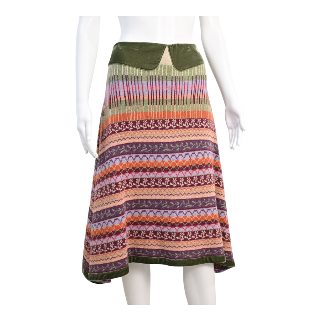 ETRO Multicolor Fair Isle Jacquard Knit Flared Midi Skirt Size 46