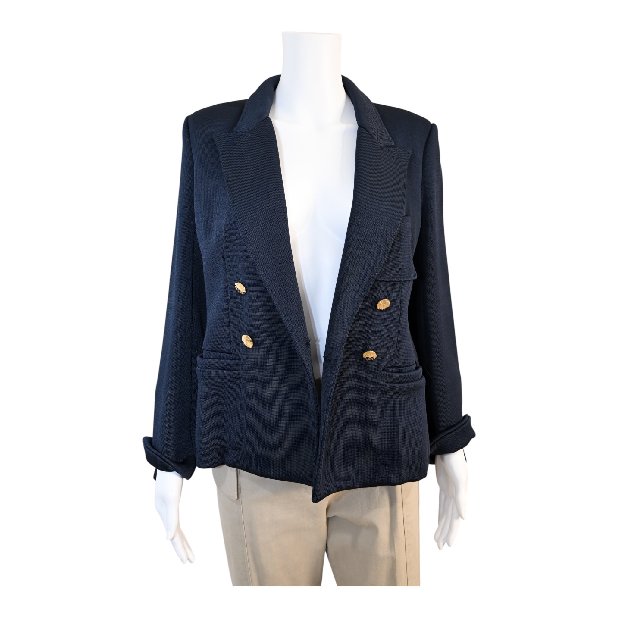 Yves Saint Laurent YSL Double Breasted Navy Jacket with Gold Buttons Size: 44