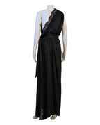 AUTHENTIC Yves Saint Laurent Rive Gauche Black One-Shoulder Lace Trim Gown — Vintage France, Documented Archive Piece Size 42