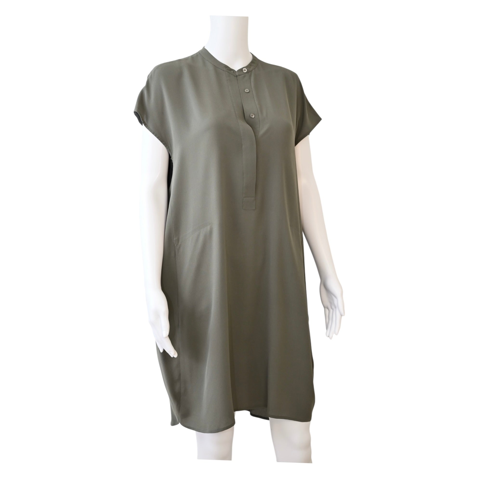 Vince Sage Grey Silk Henley Shift Dress