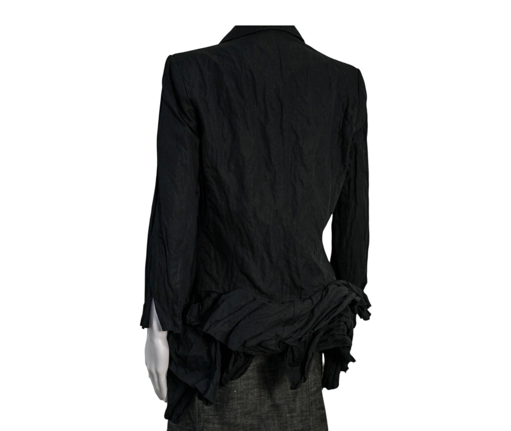 Isabel De Pedro Black Crinkle Blazer with Ruffled Hem Size 10