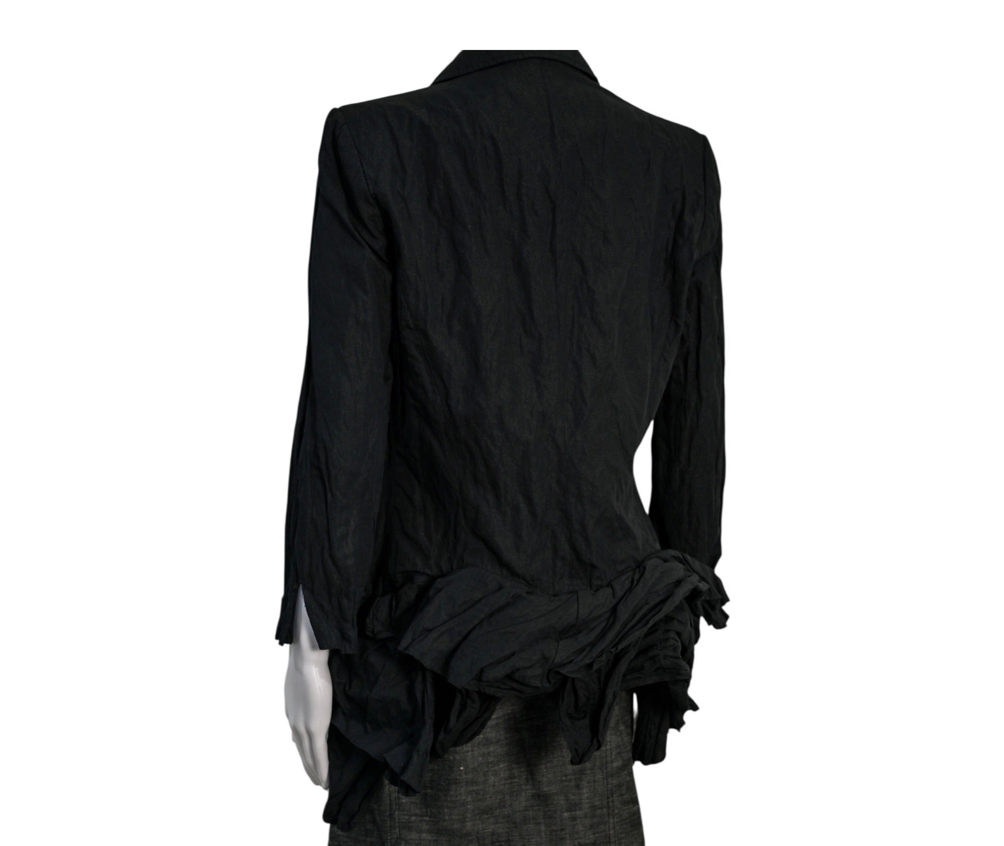 Isabel De Pedro Black Crinkle Blazer with Ruffled Hem Size 10