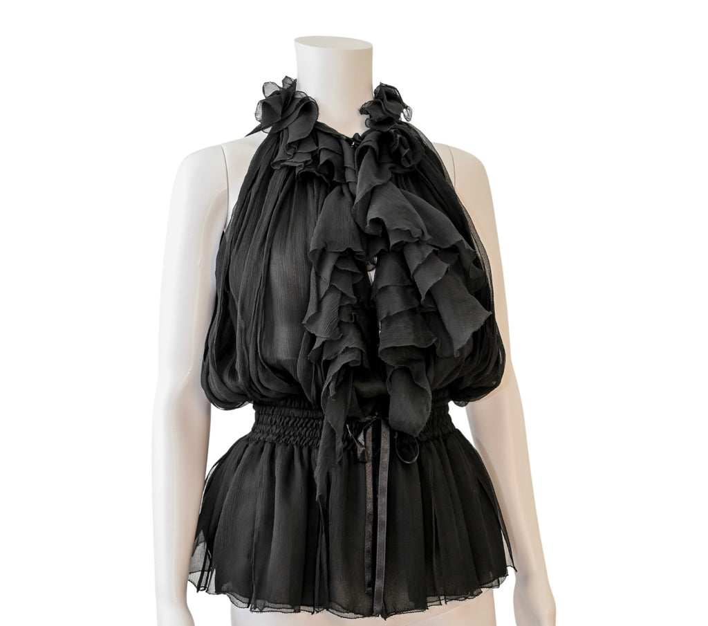 Robert Rodriguez Ruffled Silk Halter Blouse Size 12