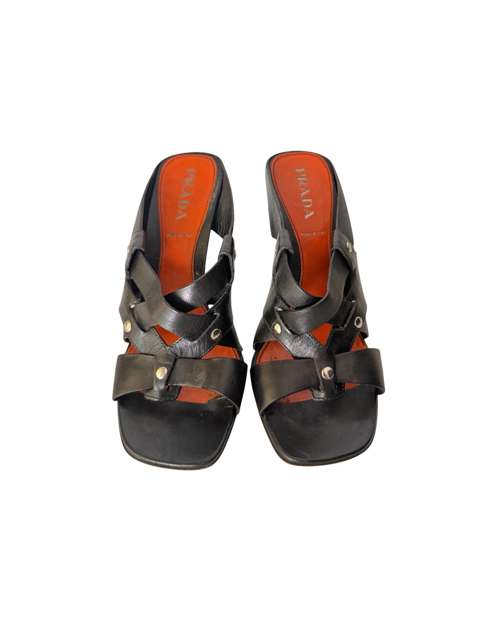 Prada Black Leather Stud Slide Sandals Size 35.5