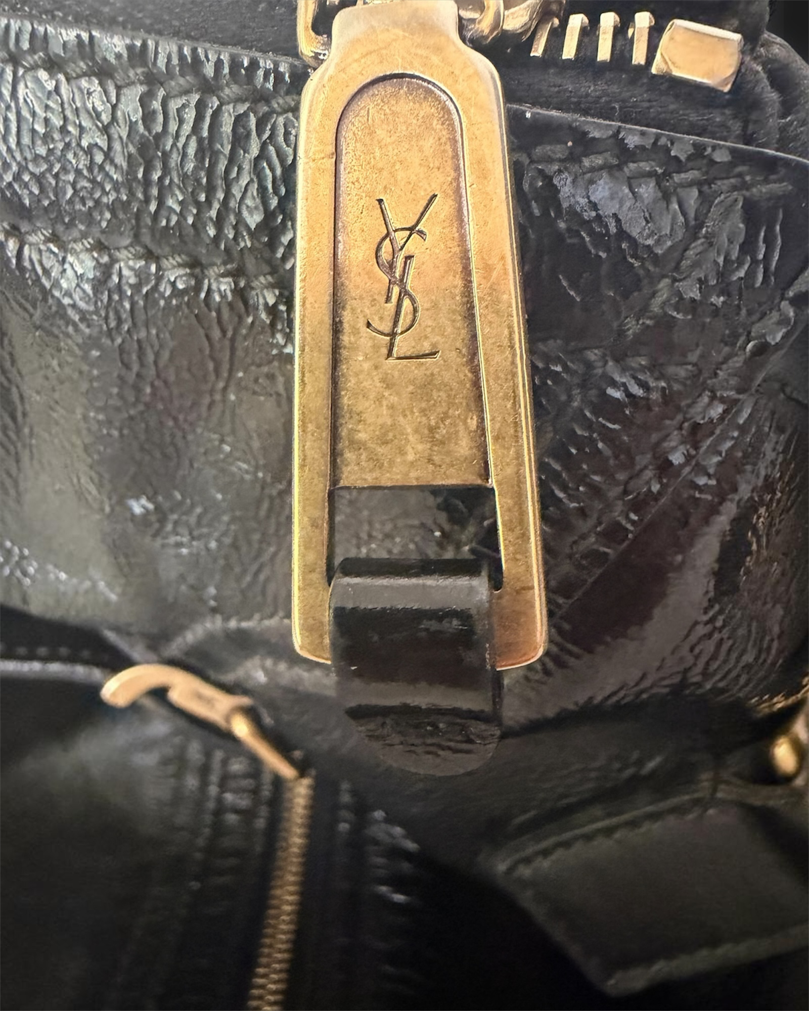 YSL Black Patent Leather Large Downtown Tote Bag