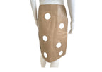 Prada tan leather knee-length skirt with circular mirror embellishments and stitched detailing