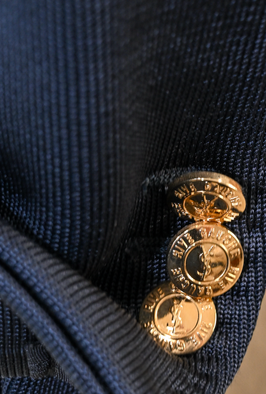 Yves Saint Laurent YSL Double Breasted Navy Jacket with Gold Buttons Size: 44