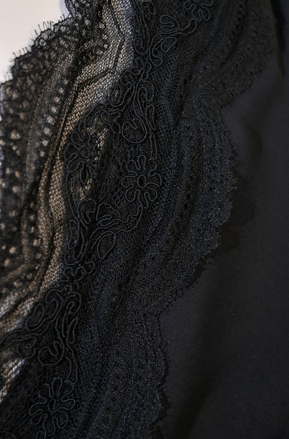 AUTHENTIC Yves Saint Laurent Rive Gauche Black One-Shoulder Lace Trim Gown — Vintage France, Documented Archive Piece Size 42