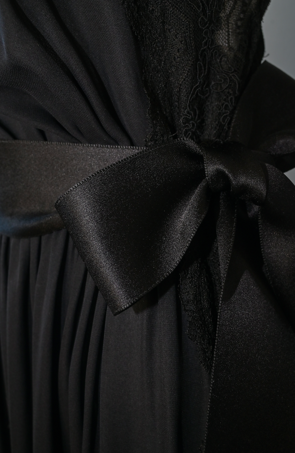 AUTHENTIC Yves Saint Laurent Rive Gauche Black One-Shoulder Lace Trim Gown — Vintage France, Documented Archive Piece Size 42