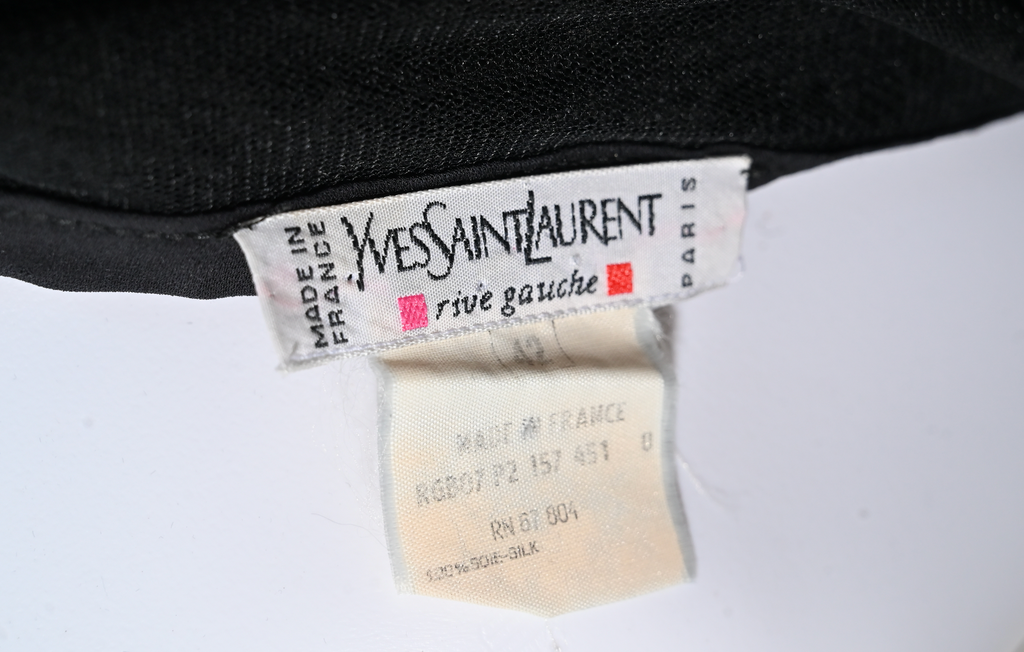 AUTHENTIC Yves Saint Laurent Rive Gauche Black One-Shoulder Lace Trim Gown — Vintage France, Documented Archive Piece Size 42