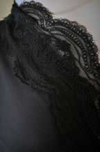 AUTHENTIC Yves Saint Laurent Rive Gauche Black One-Shoulder Lace Trim Gown — Vintage France, Documented Archive Piece Size 42