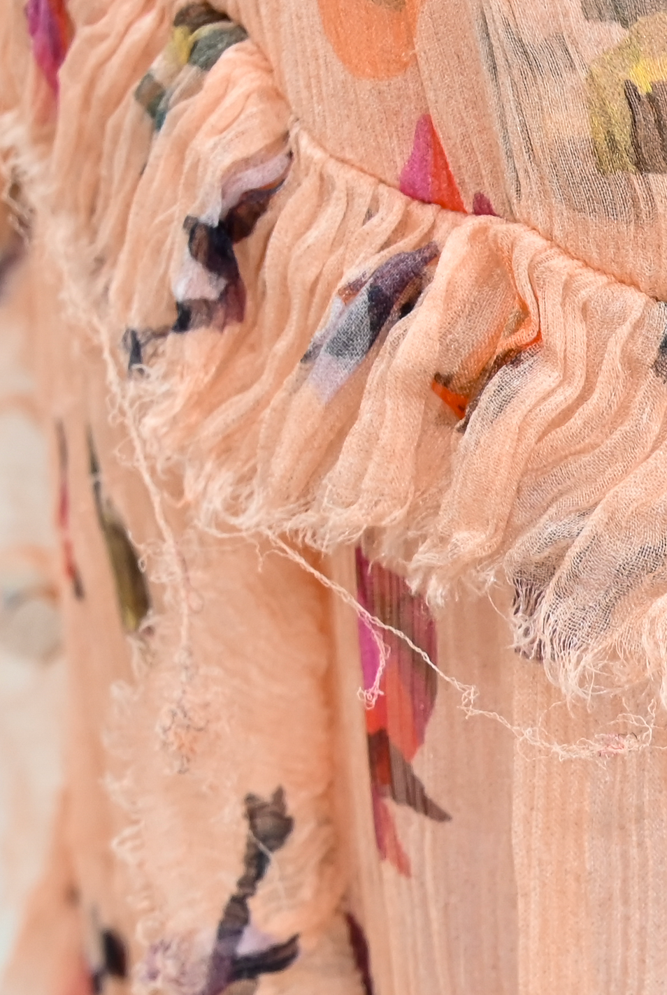 COTELAC Peach Silk Chiffon Floral Ruffle Dress Size 3