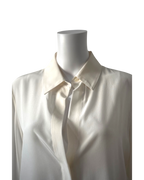 TWP ivory button-down blouse with concealed placket, pointed collar and elongated cuffs