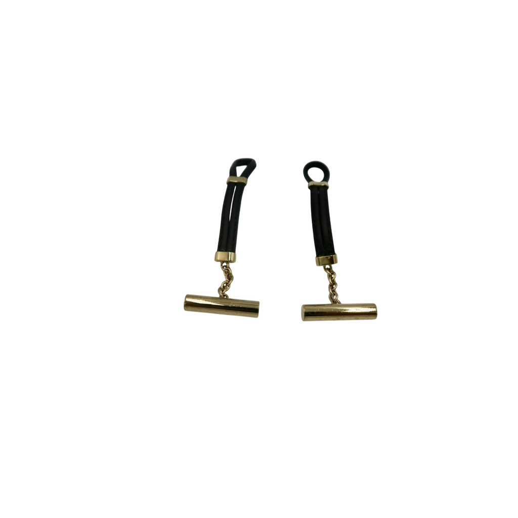 AUTHENTIC Yves Saint Laurent YSL Cassandra Gold Micron & Black Cord Toggle Cufflinks