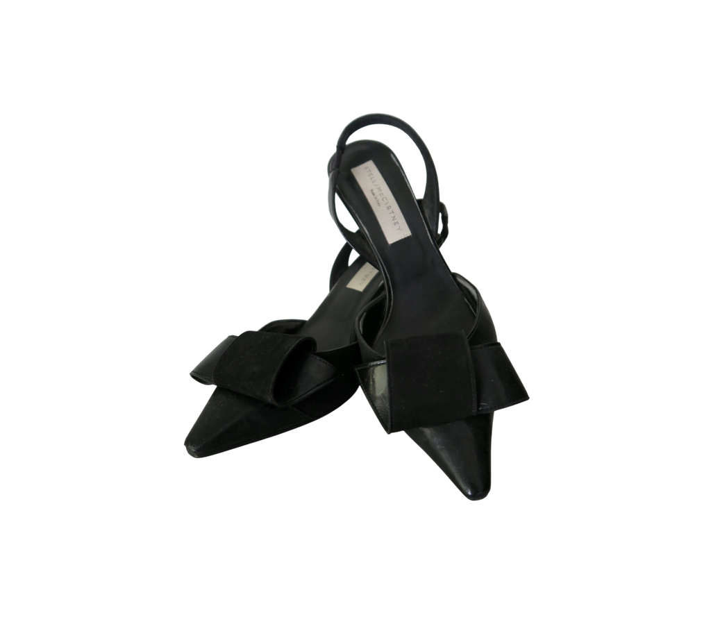 Stella McCartney Black Slingback Pumps with Oversized Bow Size 36