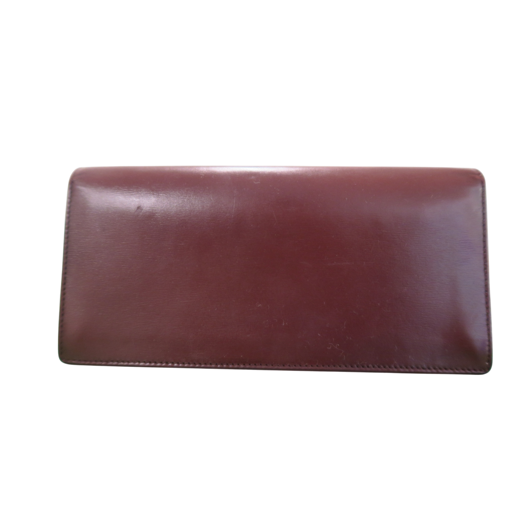 AUTHENTIC CARTIER Bordeaux Leather Bi-Fold Long Wallet — Gold Logo Hardware, Refurbished, Personal Provenance